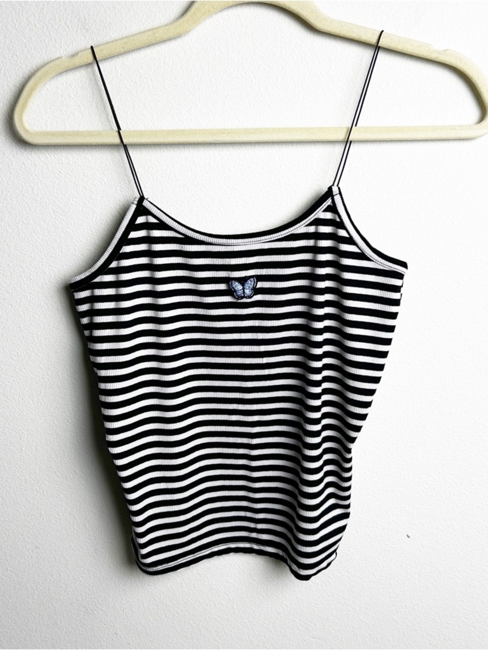 One Step Up Y2K black white striped cami butterfly graphic tank sz: L (juniors)